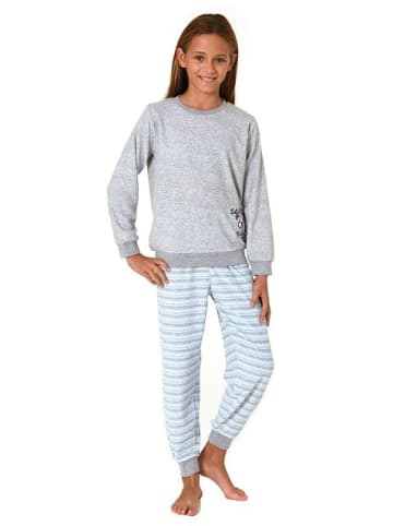 NORMANN Schlafanzug Frottee Pyjama Bündchen und Streifen in hellblau