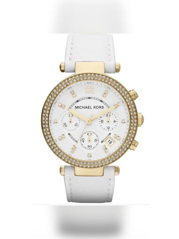 Michael Kors Damenuhr in Weiß, Lederarmband, Modell: MK2290 Parker Lady Chronograph