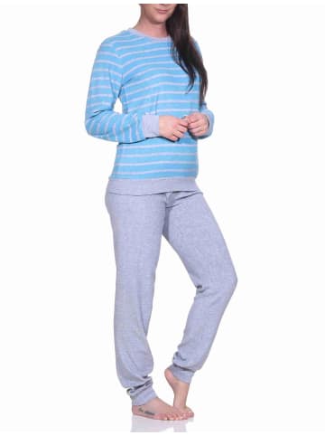 NORMANN Frottee Pyjama langarm Bündchen Streifen - 71458 in hellblau