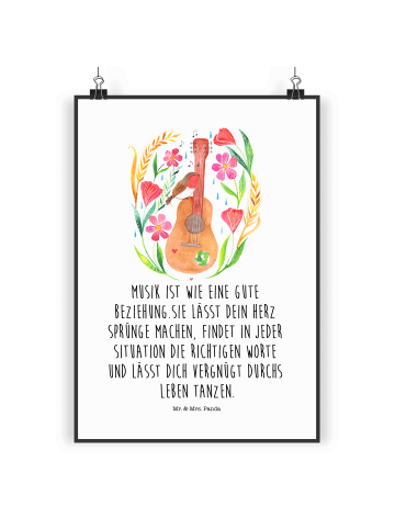 Mr. & Mrs. Panda Poster Rotkehlchen Gitarre mit Spruch in Bunt