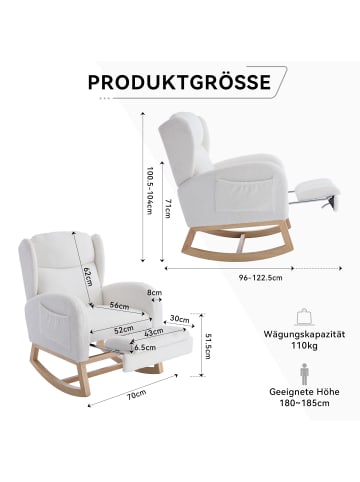 ABRIHOME Schaukelstuhl in Weiß mit verstellbarer Fußstütze und hoher Rückenlehne