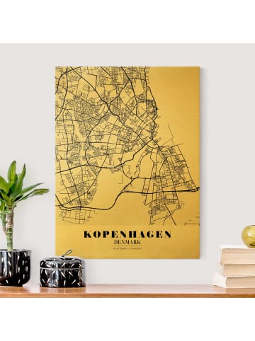 WALLART Leinwandbild Gold - Stadtplan Kopenhagen - Klassik in Schwarz-Weiß
