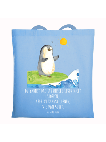 Mr. & Mrs. Panda Einkaufstasche Pinguin Surfer mit Spruch in Sky Blue
