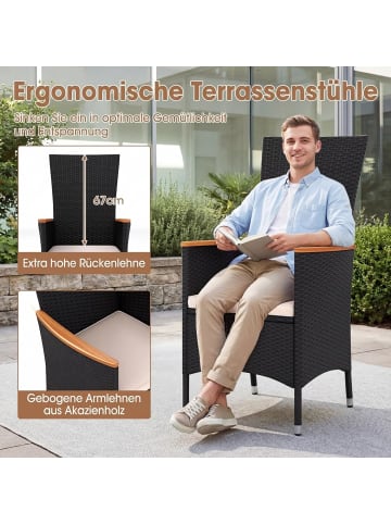 COSTWAY 4er Set Gartenstühle Hochlehner Polyrattan in Beige