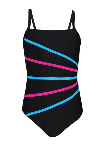 Aquarti Mädchen Badeanzug mit Spaghettiträgern in schwarz/rosa