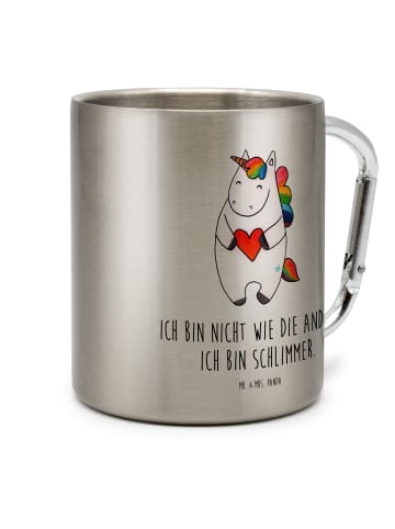 Mr. & Mrs. Panda Edelstahlbecher Einhorn Herz mit Spruch in Silber