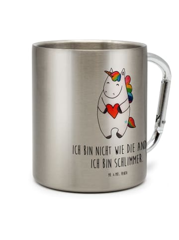 Mr. & Mrs. Panda Tasse Einhorn Herz mit Spruch in Silber