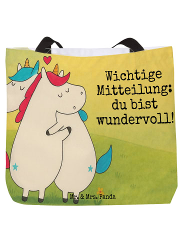 Mr. & Mrs. Panda Strandtasche Einhorn Mitteilung Design mit Spruch in Weiß