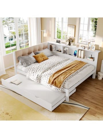 ABRIHOME 140x200cm Einzelbett Tagesbett ausziehbar mit LED