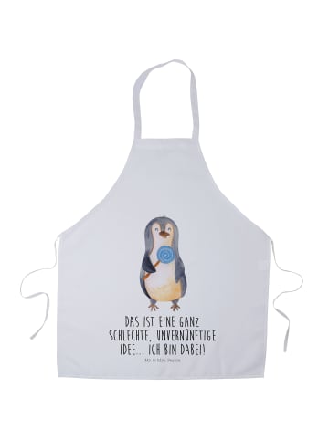 Mr. & Mrs. Panda Kellner-Schürze Pinguin Lolli mit Spruch in Weiß