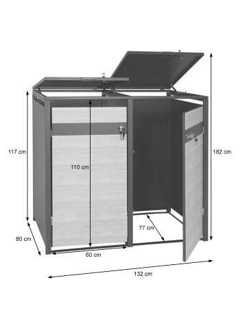 MCW 2er Mülltonnenverkleidung J82 erweiterbar, Kirsche-Holzoptik dunkelbraun