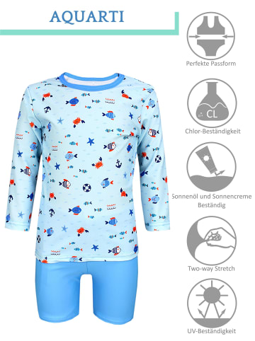 Aquarti Baby Jungen Bade-Set Zweiteiliger Badeanzug T-Shirt Hose in hellblau