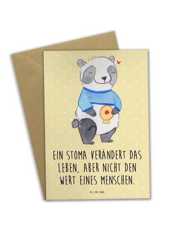 Mr. & Mrs. Panda Grußkarte Panda künstlicher Darmausgang mit Spruch in Gelb Pastell