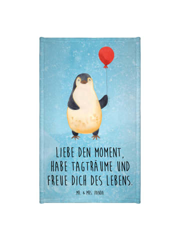 Mr. & Mrs. Panda Gästehandtücher Pinguin Luftballon mit Spruch in Eisblau