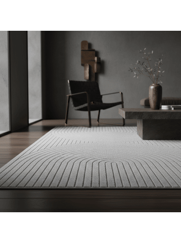 KADIMA DESIGN Outdoor-Teppich ENGADIN Bogenmuster Kurzflor Wohnzimmer Flur in Silber