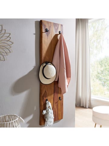KADIMA DESIGN Wandgarderobe aus Sheesham Massivholz, Baumkanten, 6 stabile Haken