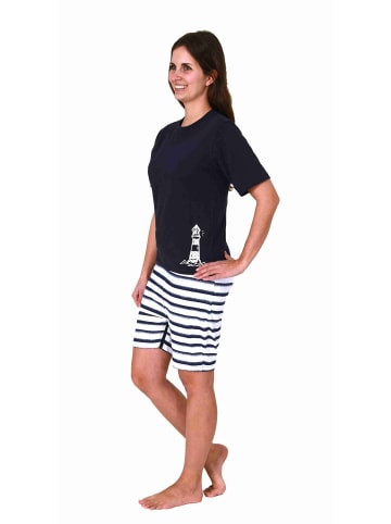 NORMANN Pflegeoverall kurzarm Schlafanzug Reissverschluss - 77822 in navy