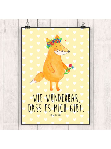 Mr. & Mrs. Panda Bild Fuchs Blumen mit Spruch in Gelb Pastell