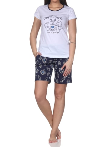 NORMANN Kurzarm Schlafanzug Shorty Übergröße Kaffeemotiv in marine