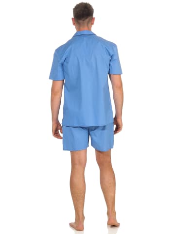 NORMANN shorty Pyjama kurzarm gewebt durchknöpfbarem Oberteil - 55082 in hellblau