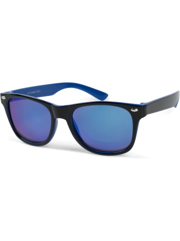 styleBREAKER Nerd Sonnenbrille in Schwarz-Blau / Blau verspiegelt