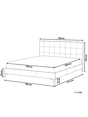 Beliani Doppelbett AMBERT in Grau - (W) 148 x (H) 102 x (L) 212 cm