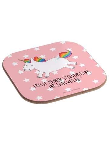 Mr. & Mrs. Panda Untersetzer für Gläser Einhorn Happy mit Spruch in Rot Pastell