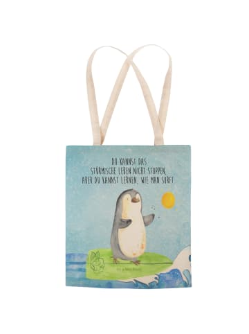 Mr. & Mrs. Panda Beuteltasche Pinguin Surfer mit Spruch in Eisblau