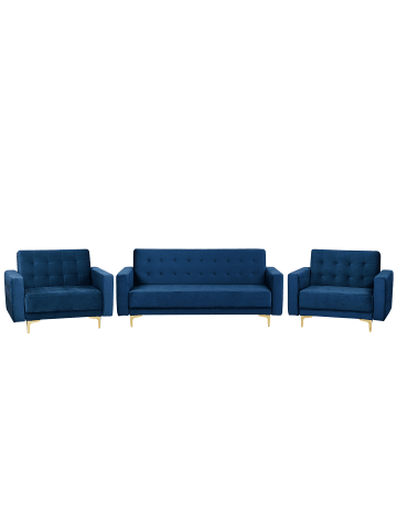 Beliani 3-tlg Sitzgruppe ABERDEEN in Blau/Gold