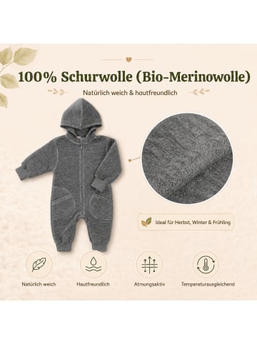 Kinderhaus Blaubär Baby-Overall mit Kapuze & Mulltuch Blaubaer in Lavagrau Melange
