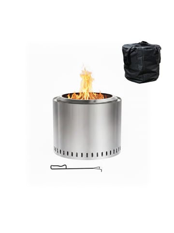 relaxdays Feuerschale "rauchfrei" in Silber - (H)40,5 x Ø 49 cm