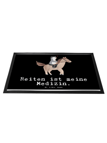 Mr. & Mrs. Panda Fußmatte Pferd Reiten mit Spruch in Schwarz