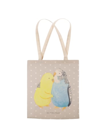 Mr. & Mrs. Panda Einkaufstaschen Wellensittich Liebe ohne Spruch in Grau Pastell