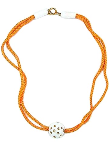 Gallay Kette Perle weiß-gold Kordel orange 40 cm lang in gold