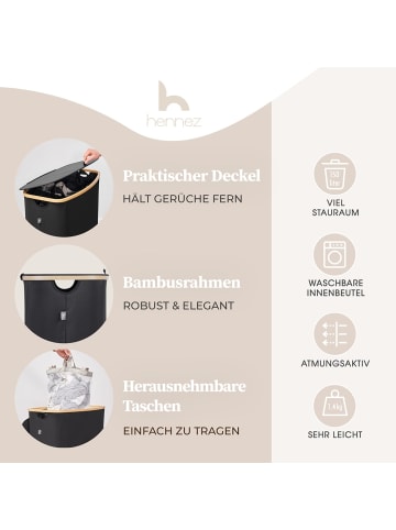 HENNEZ Wäschekorb Adrian 150l schwarz mit 3 Wäschesäcken Schwarz