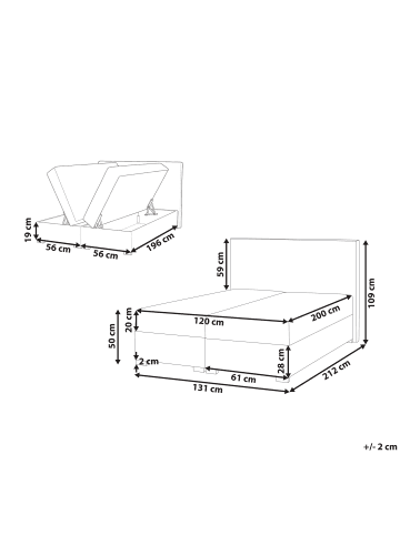 Beliani Boxspring Bett MAJOR in Beige - (W) 131 x (H) 109 x (L) 212 cm