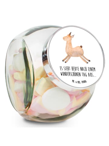 Mr. & Mrs. Panda Bonbonglas Lama Springen mit Spruch in Weiß