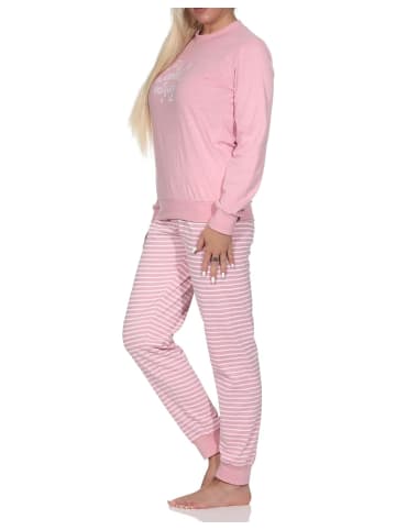 NORMANN langarm Schlafanzug Bündchen Pyjama gestreifter Hose - 83331 in rose