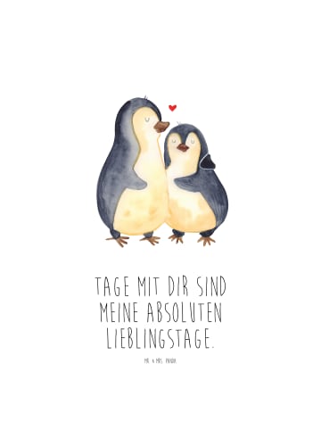 Mr. & Mrs. Panda Trinkflasche Edelstahl Pinguin umarmen mit Spruch in Weiß