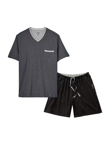 CiTO Schlafanzug - T-Shirt mit Hose kurz Night & Home in Grau / Schwarz