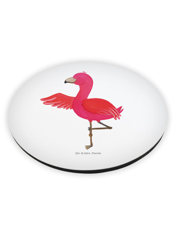 Mr. & Mrs. Panda Rund Magnet Flamingo Yoga ohne Spruch in Weiß