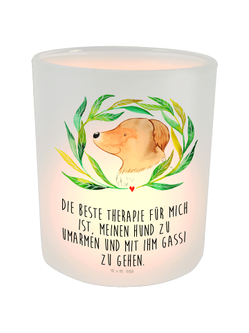 Mr. & Mrs. Panda Windlicht Hund Blumen mit Spruch in Transparent