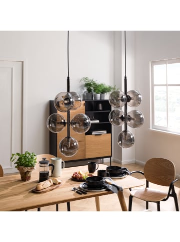 home24 Pendelleuchte KJUL 5-flammig in Metall Grau glänzend / Rauchglas