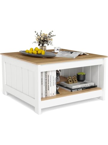 COSTWAY 2 stufiger Couchtisch Holz in Hellbraun