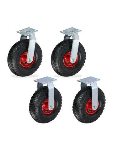 relaxdays 4-tlg. Bockrolle Lenkrolle Set in Schwarz/ Rot - 3.00-4