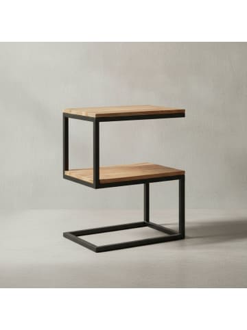 KADIMA DESIGN Beistelltisch AKOLA S-Form Massiv-Holz / Metall 45 x 60 x 30 cm in Akazie