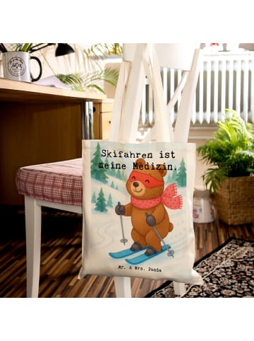 Mr. & Mrs. Panda Shopping Tasche Hase Skifahren Design mit Spruch in Weiß
