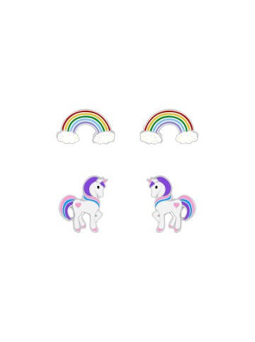 Alexander York Ohrringe, Ohrstecker-Set REGENBOGEN, EINHORN in 925 Sterling Silber, 4-tlg.