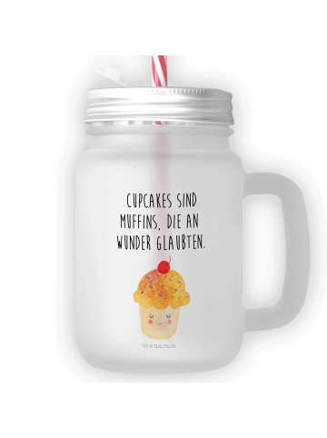 Mr. & Mrs. Panda Trinkglas Mason Jar Cupcake mit Spruch in Transparent
