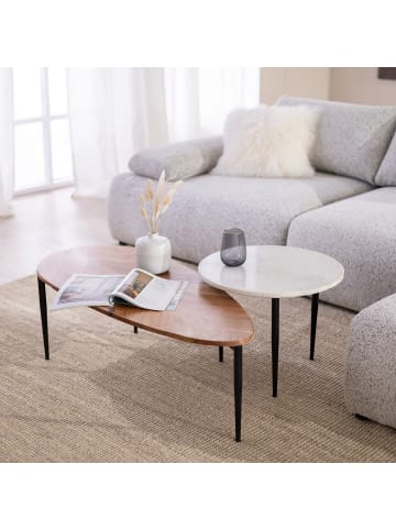 home24 Couchtisch CONDIS 2-teilig in Tischplatte: Akazie / Marmor WeißFüße: Schwarz
